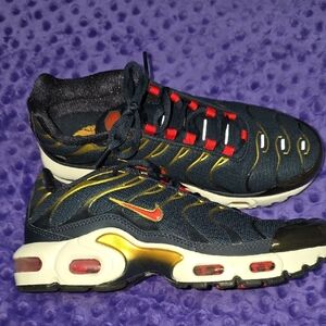 Nike Air Max Plus Navy Blue with Gold and Red Accents